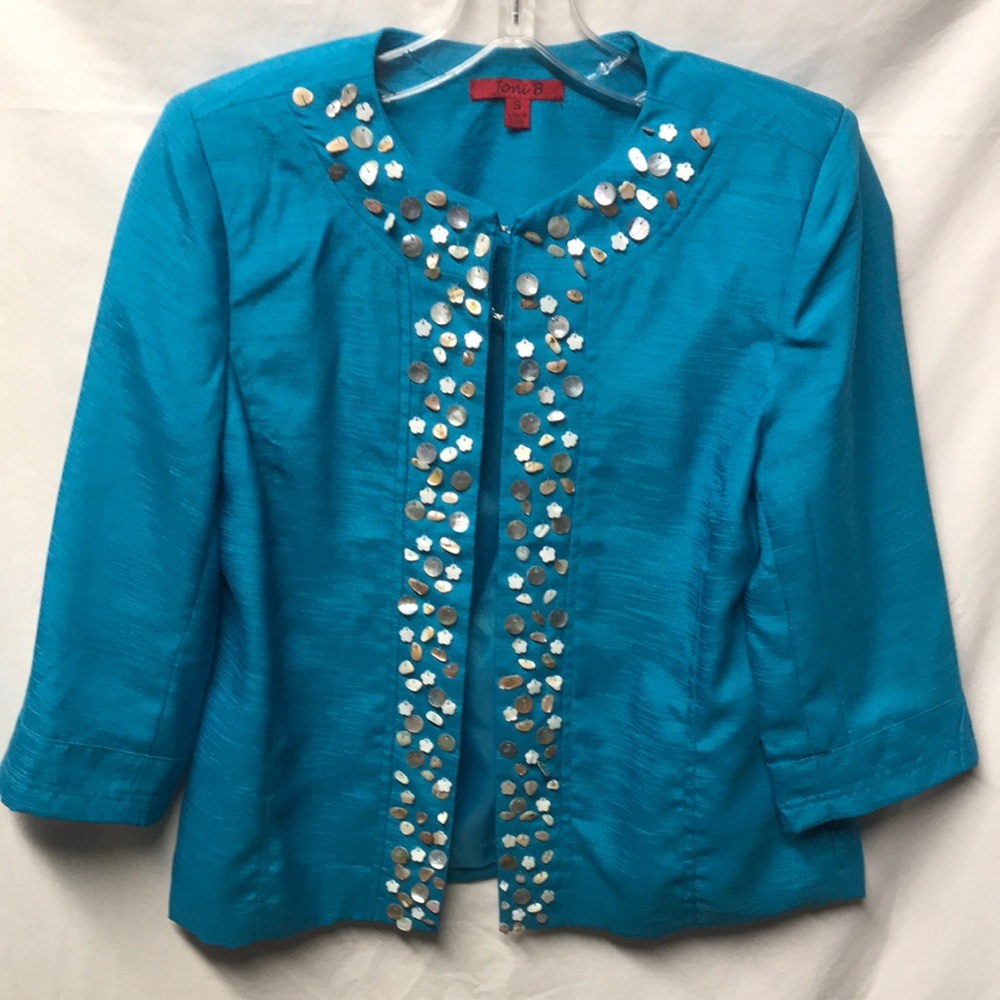 Joni B. Turquoise Jacket Embellished with Mother of Pearl Sequins - Size S